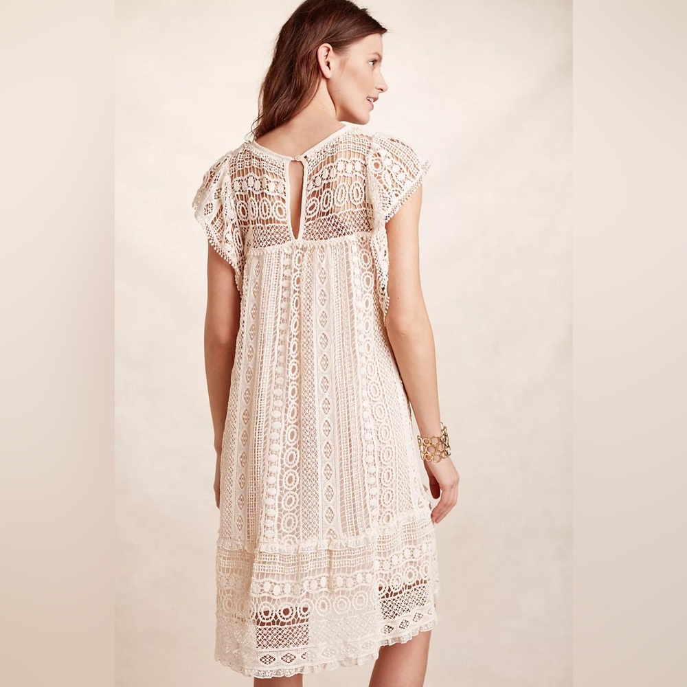 Anthropologie NWOT Crochet Tunic Dress Swing Lace Eyelet Sz L Boho Coastal - Picture 3 of 14